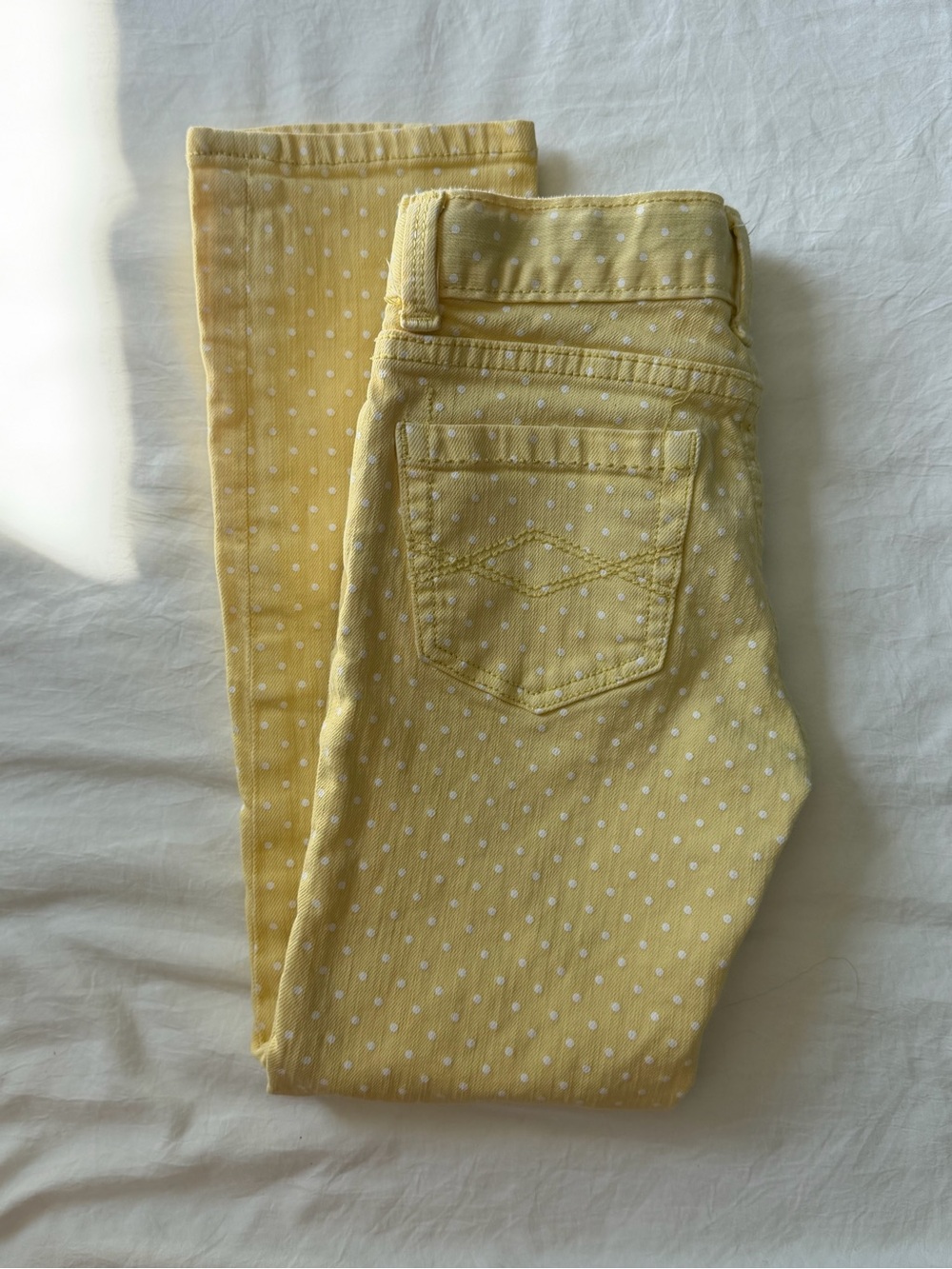 Peek Dungarees Girls Yellow Polka Dot Jeans Pants Size 6